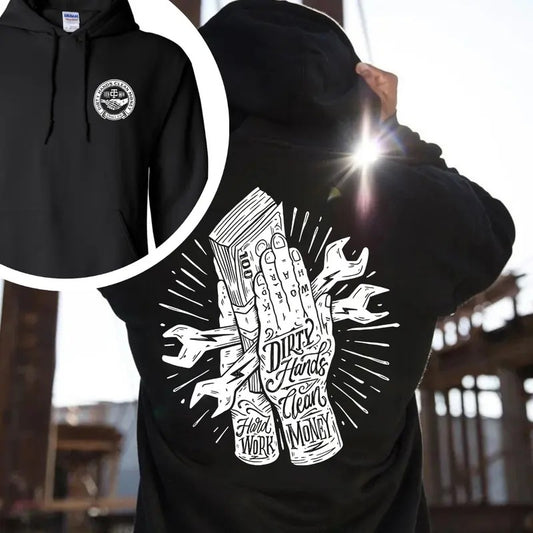 Troll Co Work Hard Dirty Hands Clean Money T-shirt - Crewneck Sweatshirt - Hoodie, Trending Mechanic Unisex Shirt, 2 Side Printed Workwear Streetwear