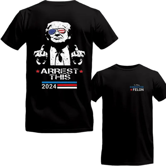 Trummp Arrest This 2024 Two Side T-Shirt, Trummp 2024 Shirt, Vooting For The Coonvicted Feloon Shirt, Sarcastic Graphic Tee, Unisex Classic Cotton Tee with a Two-Sided Graphic Print in All Sizes Menswear Top