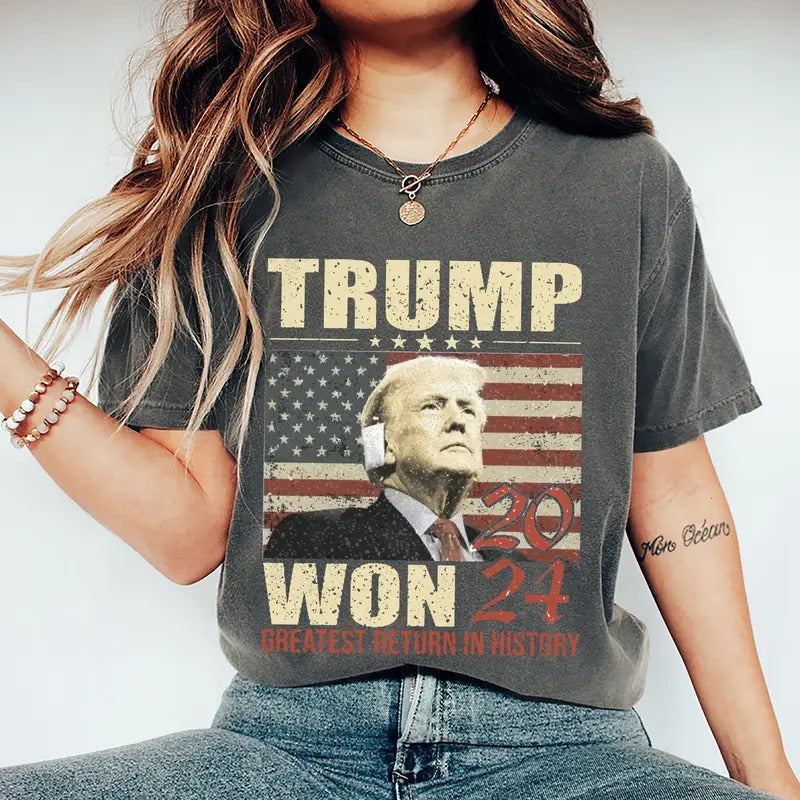 Trump Won 2024 Shirt, Trump Won 2024 Election Inauguration Graphic Tee, Trump We Won Again 2024 Sweatshirt