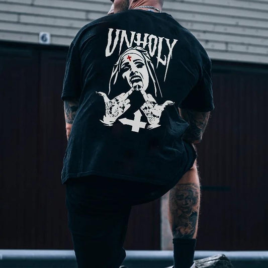 Unholy Nuns Back Side Printed T-shirt Sweatshirt Hoodie, Naughty Clothes Men Cotton Menswear, Streetwear