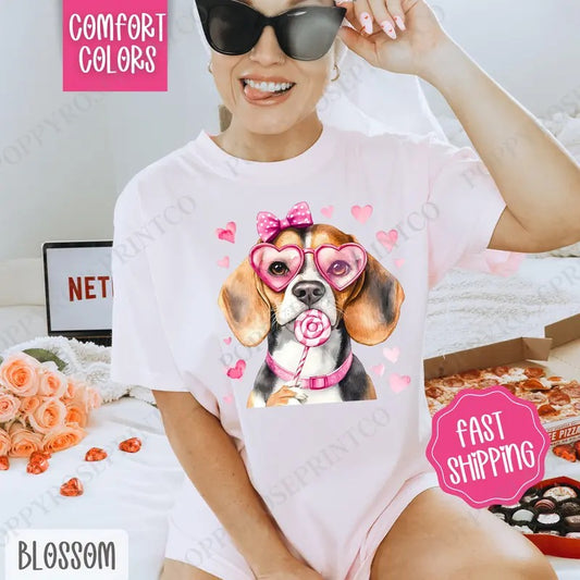 Valentine Beagle Shirt Comfort Colors, Valentine's Day Women's Tee, Cute Women's Tshirt