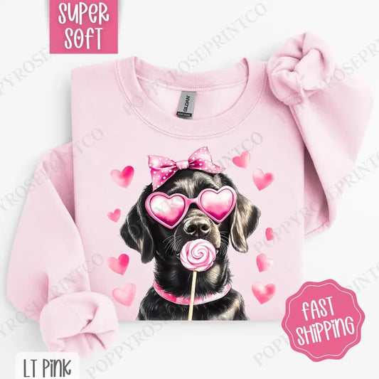 Valentine Black Lab Sweatshirt, Valentine's Day Crewneck, Cute Women's Sweater