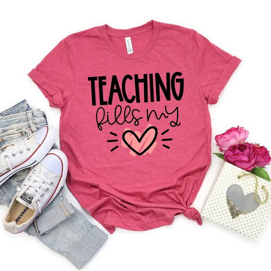 Valentines Day Shirt For Teachers Teaching Fills My Heart Shirt Teacher Valentine Shirt Teacher Valentine's Day Teacher Gift Hearts Cotton Menswear