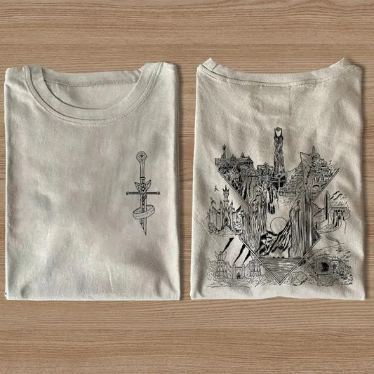 Vintage Fantasy Ring Double Sided Graphic Tee - The Lord of The Rings Movie Shirt - LOTR - Middle Earth - JRR Tolkien Menswear Top