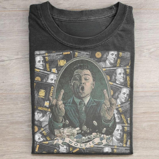 Vintage Jordan Belfort Wolfie Graphic Tee - Funny Jordan Belfort Middle Finger Shirt - The Wolf of Wall Street Movie Shirt - Leonardo DiCaprio Tee - Iconic Movie Scenes Shirt Menswear Tops