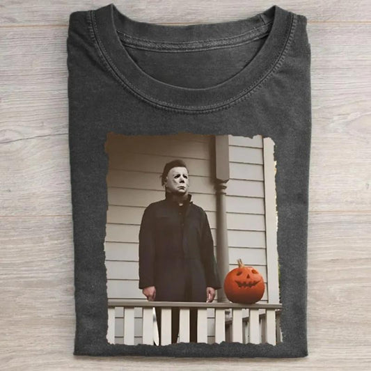 Vintage Michael Myers Waiting for Spooky Season Graphic Tee - Halloween Movie Shirt - Michael Myers Shirt - Iconic Horror Movie Shirt - Spooky Season - Trick or Treat - Fall Season