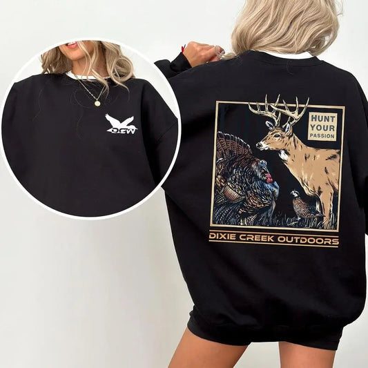 Vintage Outdoors Hunt Two-sided Sweatshirt, Deer Gobblers Turkey Hunting, Dixie Creek Unisex Shirt