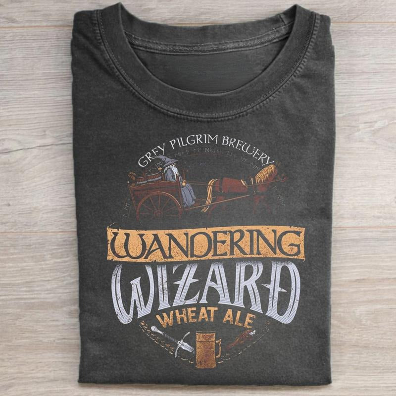 Vintage The Grey Pilgrim Brewery Graphic Tee -Wandering Wizard Wheat Ale Shirt -  The Lord of The Rings Movie Shirt - Gandalf Shirt - Funny Beers of Middle Earth Tee - Iconic Movie Scenes Tee Menswear Top
