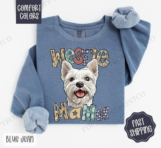Westie Mama Comfort Colors Sweatshirt, West Highland Terrier Dog Mama Women's Crewneck, Cute Dog Mom Women's Sweater