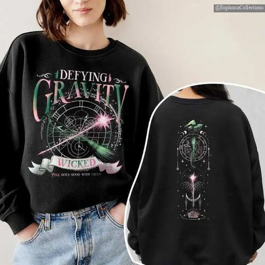 Wicked Changed For Good Defy Gravity Sweatshirt, Hoodie, Tee, Pink Green #Glinda #Ariana, Musical Broomstick Magic Wand Movie Fan , Global Trending Outfits