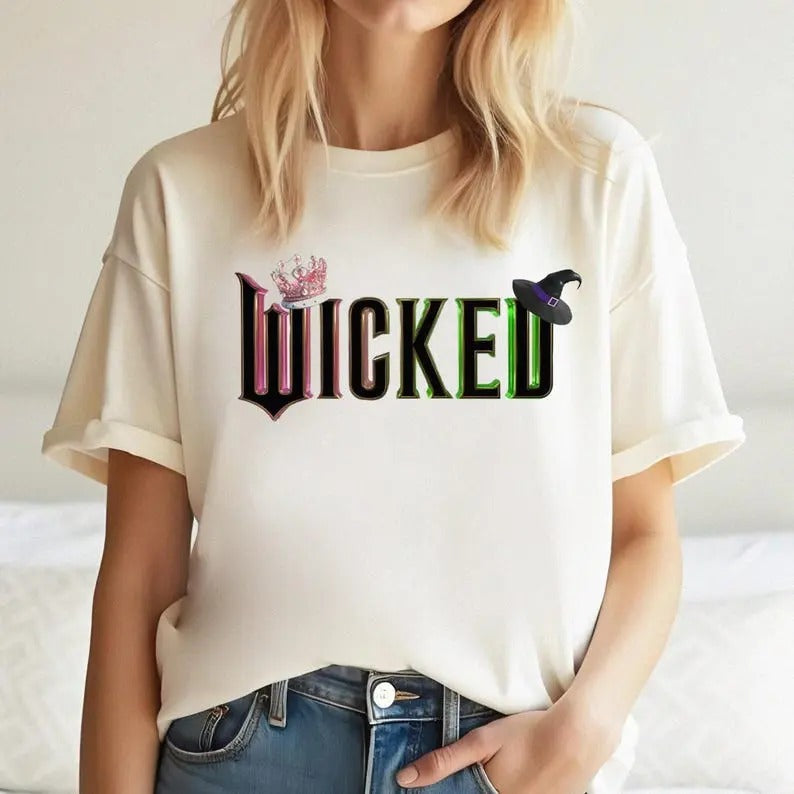 Wicked the Movie T-Shirt, Wizard of Oz Fan Gift, Witch Pink and Green T-Shirt, Pop Culture Graphic Wicked the Musical T-Shirt, A New Musical