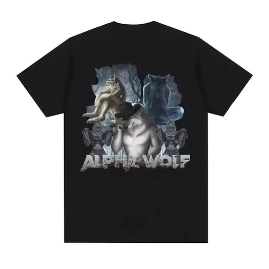 Wolf Ripping Meme Funny Vintage Graphic T-Shirt Alpha Wolf, Werewolf Literally Me Graphic T-shirts for Men Harajuku Streetwear Oversized T-shirt