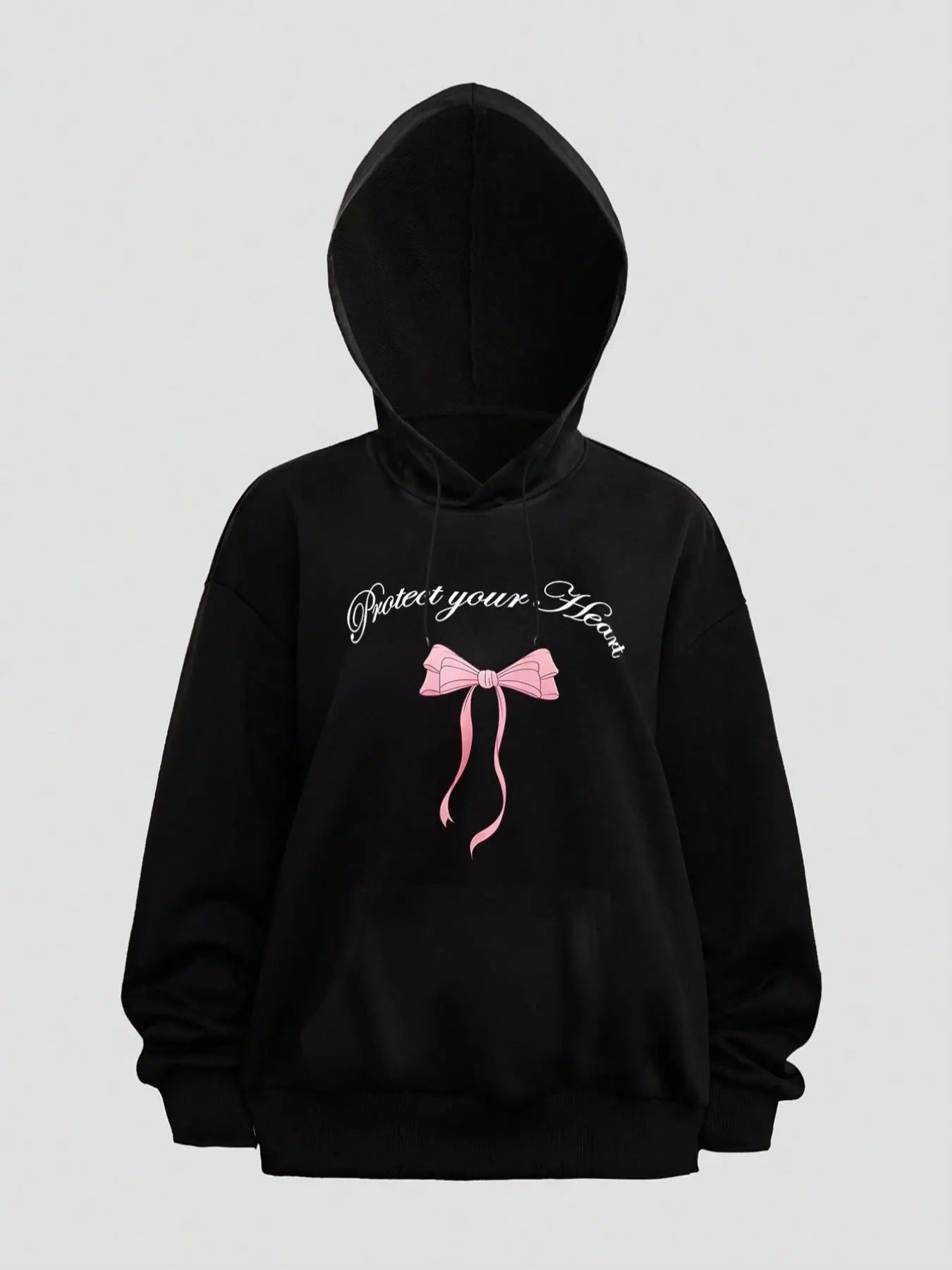 Women's Cartoon Bowknot & Letter Print Hoodie, Fashion Casual Hooded Sweatshirt for Daily Holiday Outdoor Wear, Women Clothing for Fall & Winter