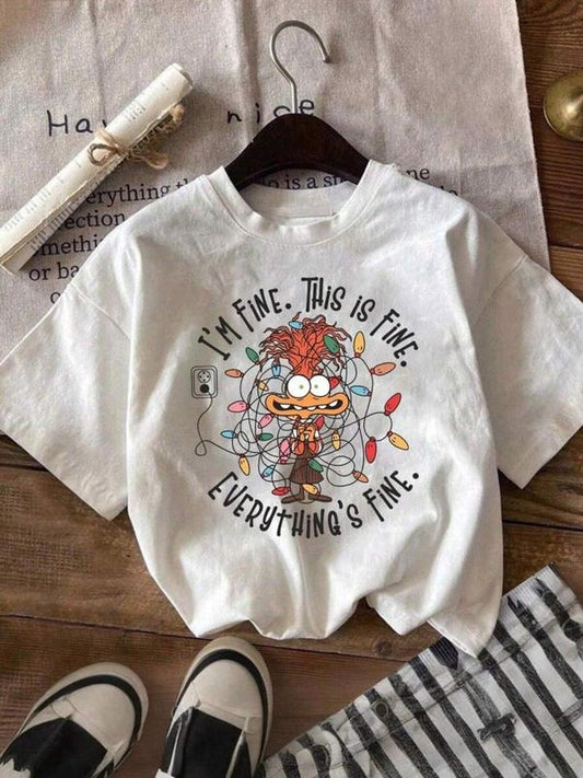 Women's Cartoon Print Round Neck Tee, Fashion Casual Crew Neck T-shirt for Daily Holiday Vacation Outdoor Wear, Ladies Clothes for Summer, Top