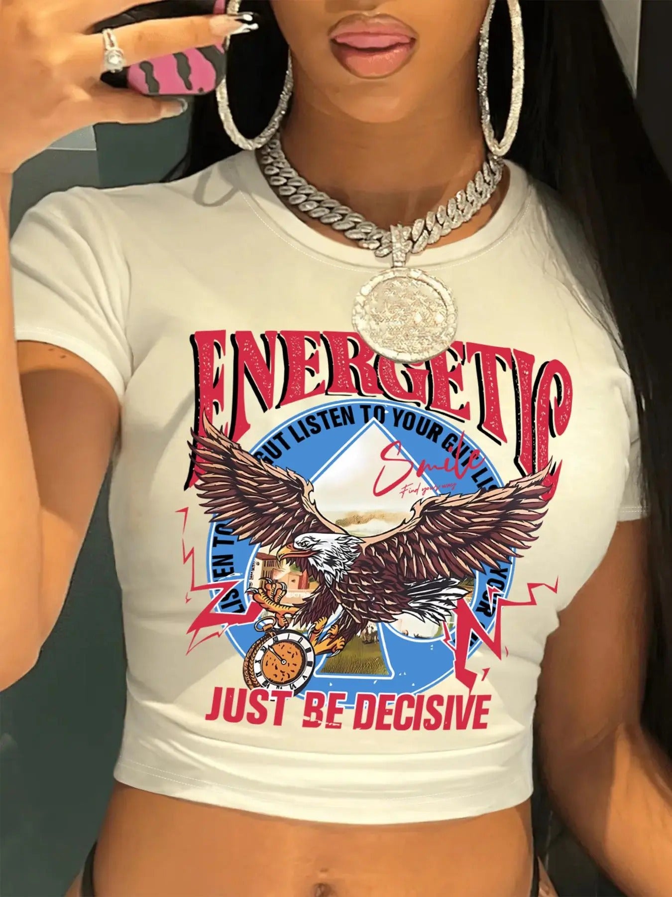 Women's Eagle Graphic Print Round Neck Crop Tee, Fashion Casual Short Sleeve T-shirt for Daily Wear, Ladies Summer Clothes