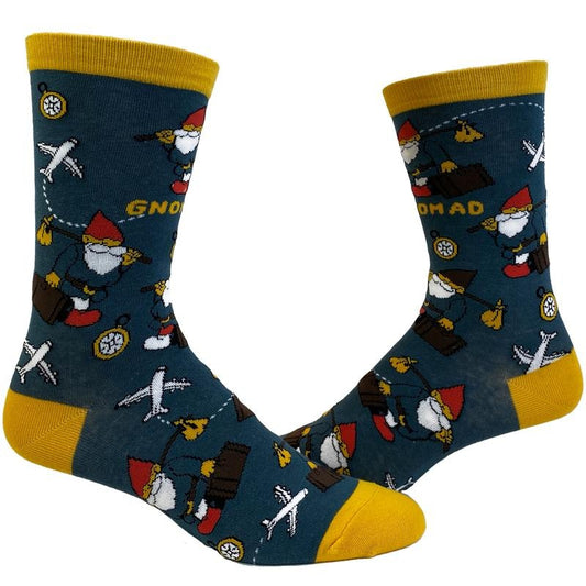 Women's Gnomad Socks Funny Roaming Gnome Travel Graphic Novelty Footwear Funny Graphic Socks Comfortable Fitted Spandex Cotton