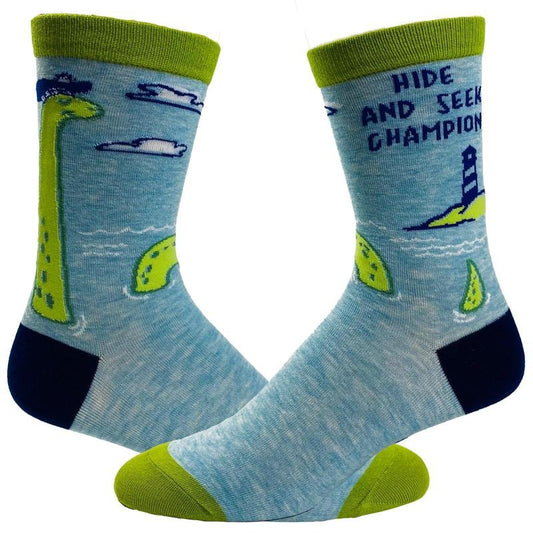 Women's Hide And Seek Champion Socks Funny Loch Ness Monster Novelty Graphic Footwear Funny Graphic Socks Comfortable Fitted Spandex Cotton