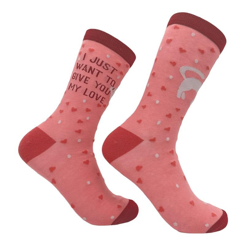 Women's I Just Want To Give You My Love Socks Funny Kitten Footwear Funny Graphic Socks Comfortable Fitted Spandex Cotton