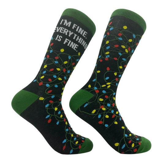 Women's Im Fine Everything Is Fine Socks Funny Sarcastic Christmas Graphic Novelty Footwear For Ladies Funny Graphic Socks Comfortable Fitted Spandex Cotton