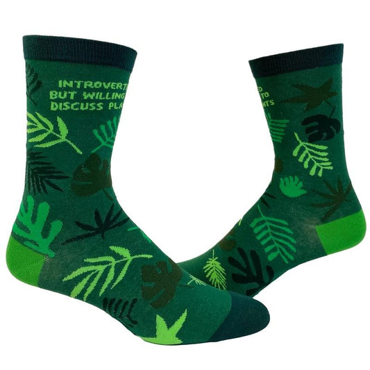 Women's Introverted But Willing To Discuss Plants Socks Funny Gardening House Plant Graphic Footwear Funny Graphic Socks Comfortable Fitted Spandex Cotton