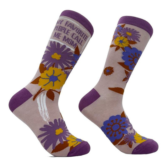 Women's My Favorite People Call Me Mom Socks Funny Cute Flowers Mothers Day Gift Footwear Funny Graphic Socks Comfortable Fitted Spandex Cotton