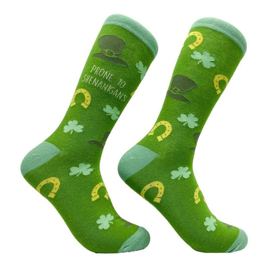 Women's Prone to Shenanigans Socks Funny St Paddys Day Parade Clover Footwear Funny Graphic Socks Comfortable Fitted Spandex Cotton