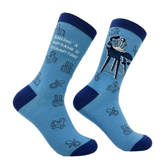 Women's Raising A Husband Is Exhausting Funny Sarcastic Marriage Novelty Footwear Funny Graphic Socks Comfortable Fitted Spandex Cotton