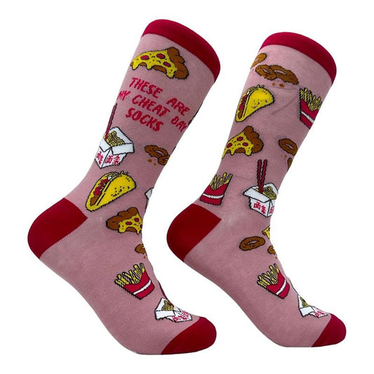 Women's These Are My Cheat Day Socks Funny Junk Food Fitness Workout Joke Footwear Funny Graphic Socks Comfortable Fitted Spandex Cotton