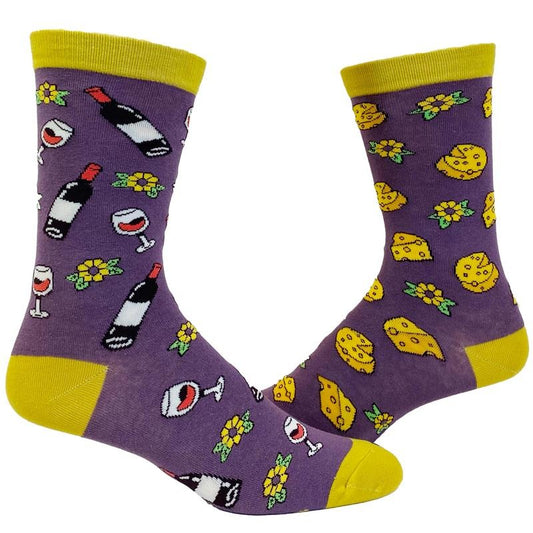 Women's Wine And Cheese Socks Funny Vino Lover Graphic Novelty Footwear Funny Graphic Socks Comfortable Fitted Spandex Cottonstyle{n002}2