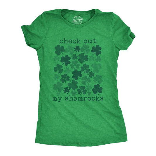 Womens Check Out My Shamrocks T Shirt Funny Saint Paddys Day Clover Graphic Tee for Ladies Funny Womens T Shirts Cute Slimming Top Comfortable Soft Womenswear Saint Patrick's Day Tops for Women Green