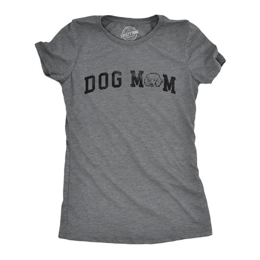 Womens Dog Mom Poodle T Shirt Funny Cute Puppy Pet Lovers Tee For Ladies Funny Womens T Shirts Cute Slimming Top Comfortable Soft Womenswear Funny Dog Top Women's Novelty Tees Dark Grey
