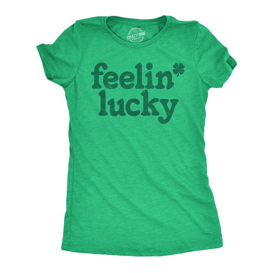 Womens Feelin Lucky T shirt Funny St Pattys Days Parade Four Leaf Clover Tee for Ladies Funny Womens T Shirts Cute Slimming Top Green -
