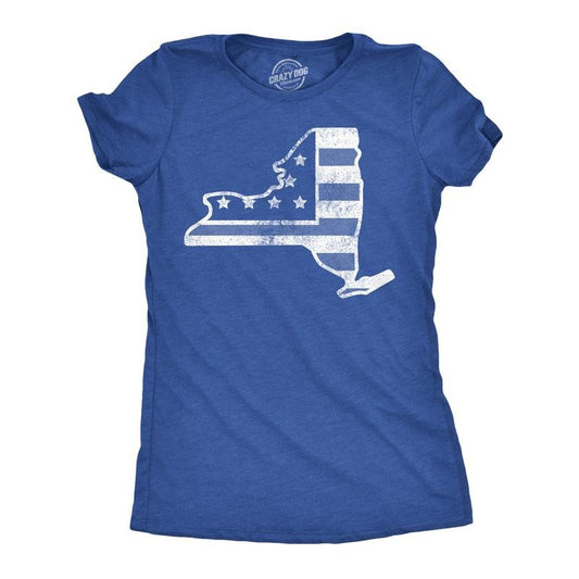 Womens Funny T Shirts American Flag New York State Awesome Fourth Of July Tee For Ladies Funny Womens T Shirts Cute Slimming Top Comfortable Soft Womenswear Patriotic Tops for Women Women's Novelty Royal -