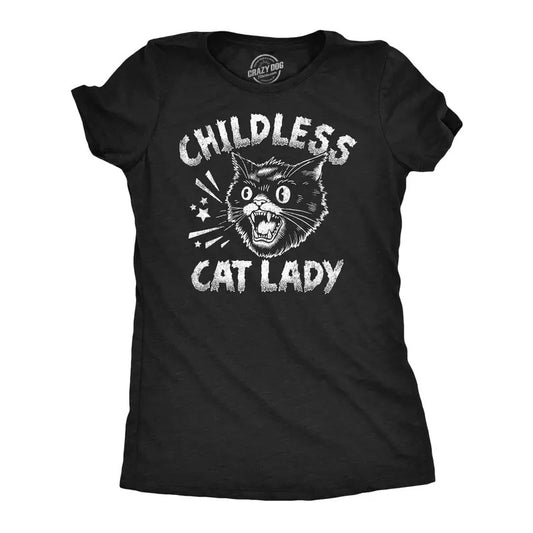 Womens Funny T Shirts Childless Cat Lady Sarcastic Kitten Lovers Novelty Tee For Ladies Funny Womens T Shirts Cute Slimming Top Comfortable Soft Womenswear Sarcastic Tops for Women Funny Cat Top Black -