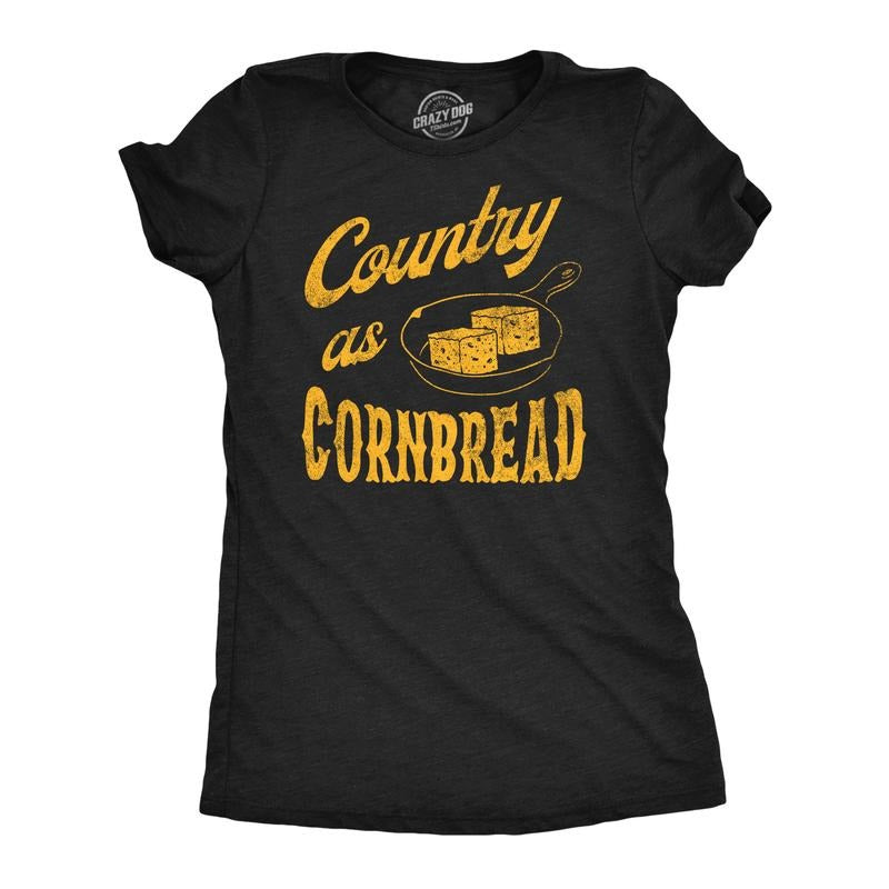 Womens Funny T Shirts Country As Cornbread Sarcastic Southern Graphic Tee for Ladies Funny Womens T Shirts Cute Slimming Top Black -