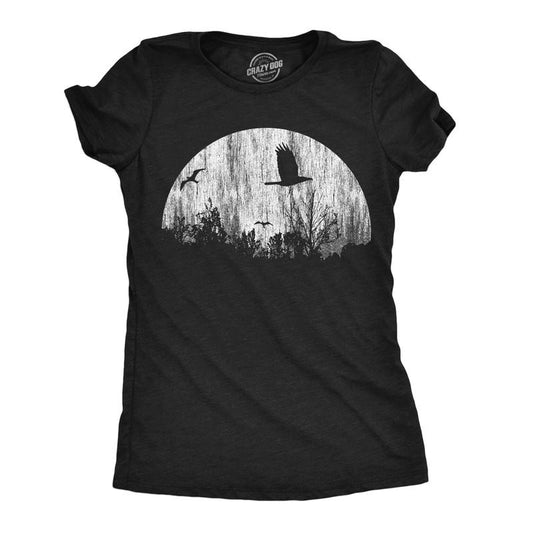 Womens Funny T Shirts Moon Birds Creepy Graphic Tee For Ladies Funny Womens T Shirts Cute Slimming Top Comfortable Soft Womenswear Funny Animal Top Women's Novelty Tees Black -