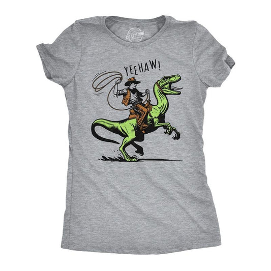 Womens Funny T Shirts Raptor Wrangler Sarcastic Dinosaur Cowboy Graphic Tee Funny Womens T Shirts Cute Slimming Top Comfortable Soft Womenswear Funny Dinosaur Top Women's Novelty Tees Light Grey