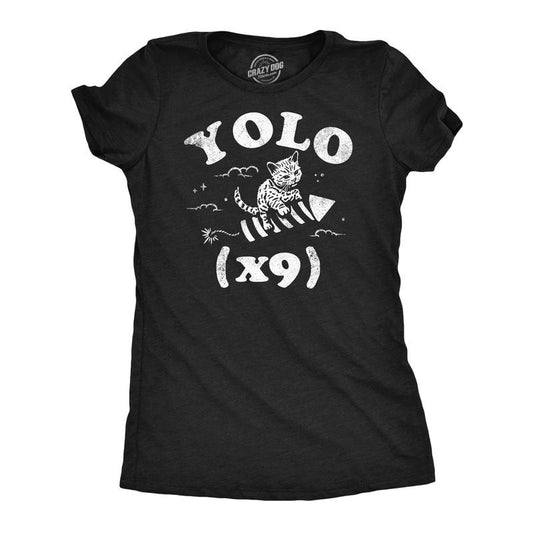Womens Funny T Shirts Yolo X9 Sarcastic Kitten Graphic Novelty Tee For Ladies Funny Womens T Shirts Cute Slimming Top Comfortable Soft Womenswear Sarcastic Tops for Women Funny Cat Top Women's Novelty Black -