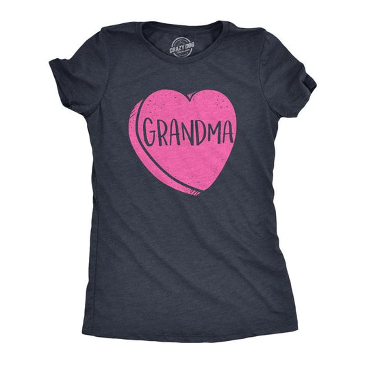 Womens Grandma Candy Heart Funny Family Relationship Valentines Day T shirt Funny Womens T Shirts Cute Slimming Top Comfortable Soft Womenswear Love Tops for Women Funny Grandma Top Women's Novelty Navy