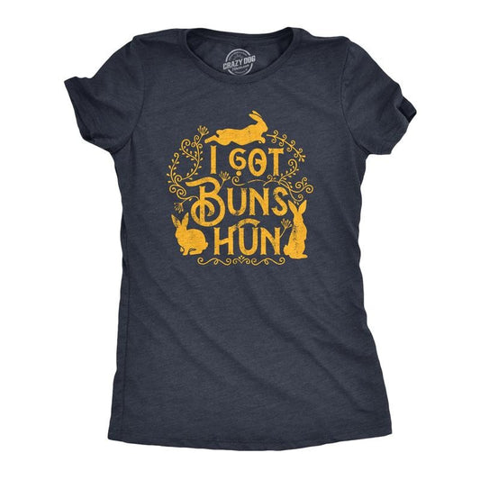 Womens I Got Buns Hun T Shirt Funny Easter Sunday Bunny Rabbit Joke Tee for Ladies Funny Womens T Shirts Cute Slimming Top Comfortable Soft Womenswear Easter Tops for Women Funny Animal Top Women's Navy -