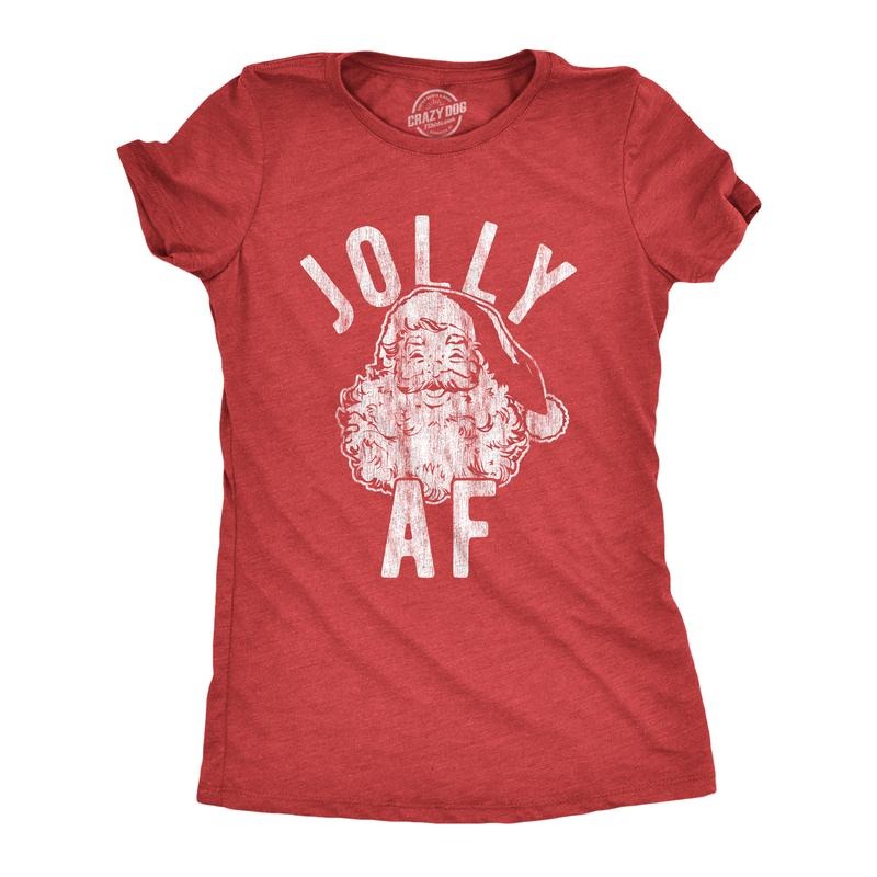 Womens Jolly AF T Shirt Funny Santa Claus Christmas Party Sarcastic Graphic Novelty Tee Funny Womens T Shirts Cute Slimming Top Comfortable Soft Womenswear Christmas Tops for Women Women's Novelty Red