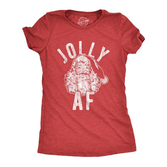 Womens Jolly AF T Shirt Funny Santa Claus Christmas Party Sarcastic Graphic Novelty Tee Funny Womens T Shirts Cute Slimming Top Comfortable Soft Womenswear Christmas Tops for Women Women's Novelty Red