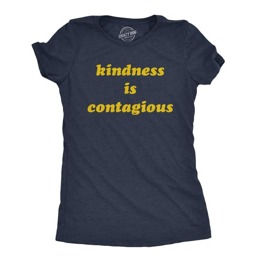 Womens Kindness Is Contagious T Shirt Funny Be Nice Positive Message Novelty Tee Funny Womens T Shirts Cute Slimming Top Comfortable Soft Womenswear Funny Motivational Top Women's Novelty Tees Navy