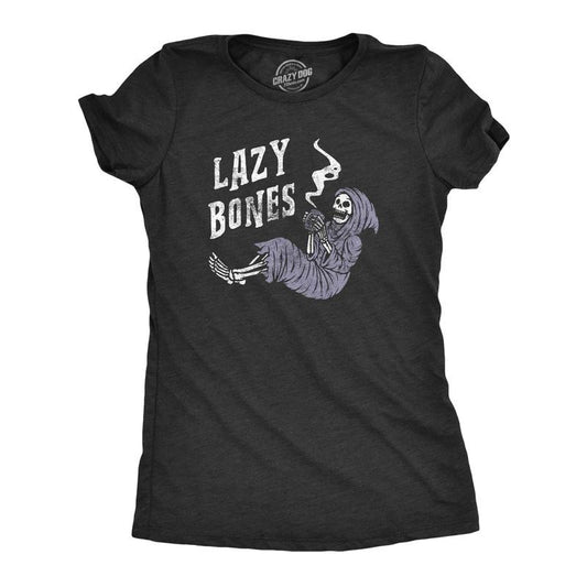 Womens Lazy Bones T shirt Funny Relaxing Spooky Halloween Skeleton Tee for Ladies Funny Womens T Shirts Cute Slimming Top Comfortable Soft Womenswear Halloween Tops for Women Funny Sarcastic Top Black -
