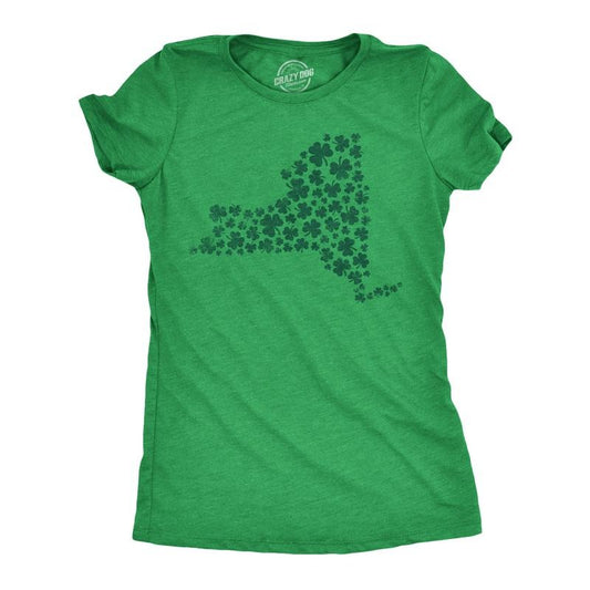 Womens New York State Clover T Shirt Funny St Pattys Day Parade Four Leaf Shamrock Tee For Ladies Funny Womens T Shirts Cute Slimming Top Comfortable Soft Womenswear Saint Patrick's Day Tops for Women Green -