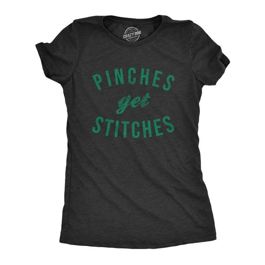 Womens Pinches Get Stitches T Shirt Funny Saint Patricks Day Novelty Patty Tee Funny Womens T Shirts Cute Slimming Top Comfortable Soft Womenswear Saint Patrick's Day Tops for Women Funny Sarcastic Black