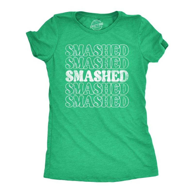 Womens Retro Smashed T Shirt Funny St Pattys Day Parade Partying Drunk Joke Tee For Ladies Funny Womens T Shirts Cute Slimming Top Comfortable Soft Womenswear Saint Patrick's Day Tops for Women Funny Green -
