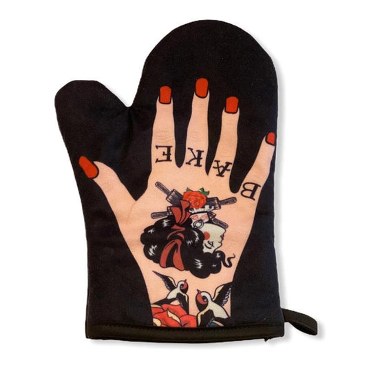 Womens Tattoo Hand Oven Mitt Graphic Novelty Ink Baking Glove Funny Graphic Kitchenwear Funny Food  Novelty Cookware Black