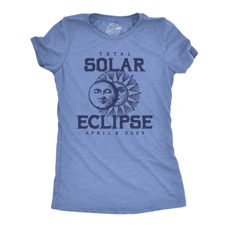Womens Vintage 2024 Total Solar Eclipse Funny T Shirt Novelty Graphic Tee For Ladies
