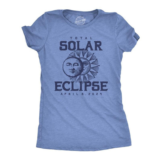 Womens Vintage 2024 Total Solar Eclipse Funny T Shirt Novelty Graphic Tee For Ladies